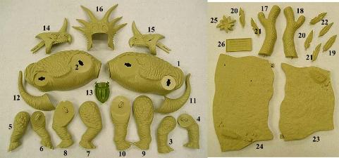 hree horned dinosaur model parts